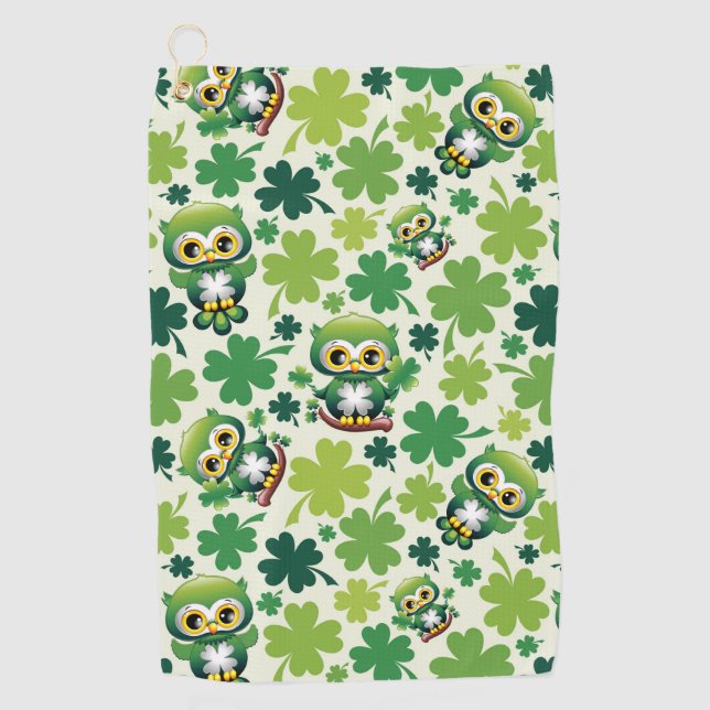 Süße kleine Eule St. Patrick Cartoon Golfhandtuch (Vorderseite)