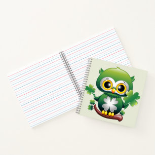 Süße kleine Eule St. Patrick Cartoon Notizbuch