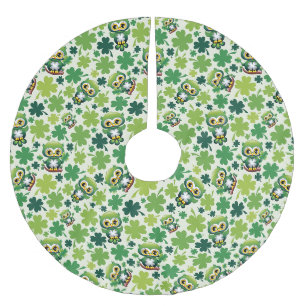 Süße kleine Eule St. Patrick Cartoon Polyester Weihnachtsbaumdecke