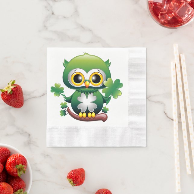 Süße kleine Eule St. Patrick Cartoon Serviette (Beispiel)