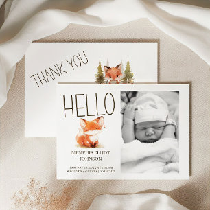 Süße kleine Fuchs-Hallo-Baby-Foto-Ankündigung Einladung