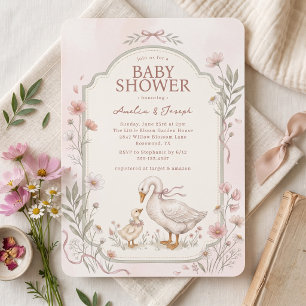 Süße kleine Gans Floral Girl Baby Shower-Einladung Einladung