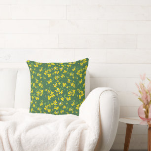 süße kleine gelbe Blume mit grünem Hintergrund Kissen