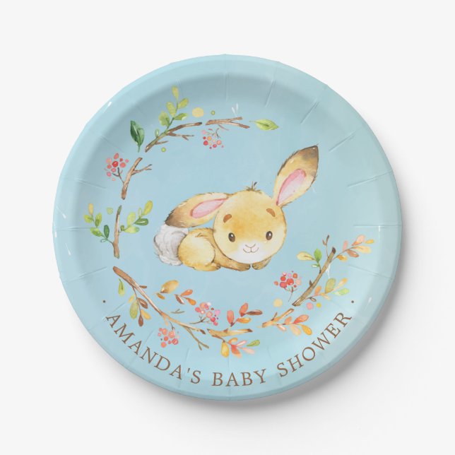 Süße kleine Häschen-Jungen-Babyparty 7" Platte Pappteller (Vorderseite)
