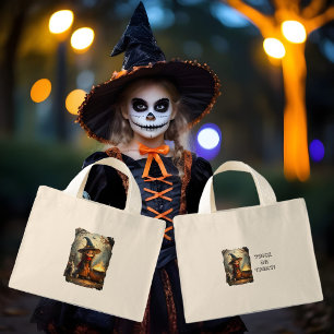 Süße kleine Hexe im Wald mit Hexenkessel Mini Stoffbeutel