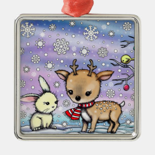 Süße kleine Hirsch- und Kaninchen-Festtags-Kunst Ornament Aus Metall