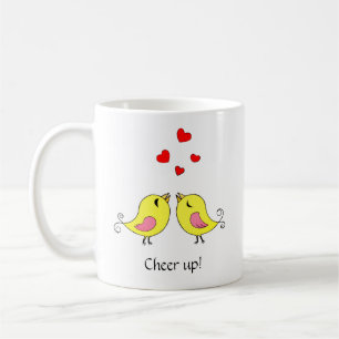 Süße kleine Kanarienvögel, Herzen & Kalligrafie Kaffeetasse