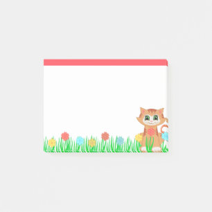 Süße kleine Katze, Blumen und Gras Post-it Klebezettel