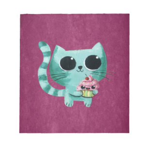 Süße kleine Katze mit Kawaii-Cupcake Notizblock