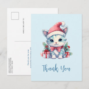 Süße kleine Katze mit Weihnachtsmannmütze - Weihna Postkarte