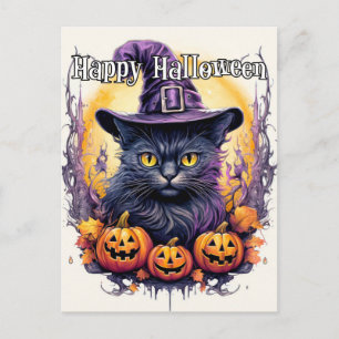 Süße kleine Katzenhexe Halloween Postkarte