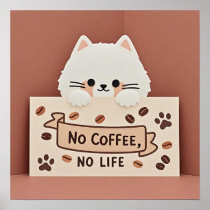 Süße kleine Katzenpfotenabdrücke und Kaffeebohnen Poster