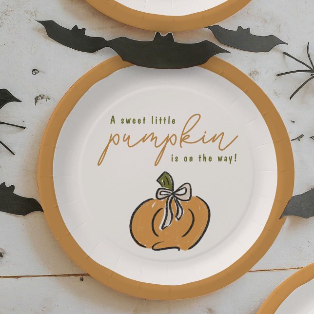 Süße kleine Kürbis auf dem Weg zur Niedlichen Baby Pappteller (A sweet little pumpkin is on the way! Cute Halloween baby shower party paper plates.)