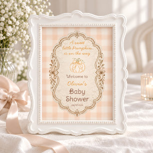 Süße kleine Kürbis-Gingham-Baby-Party-Willkommen Poster