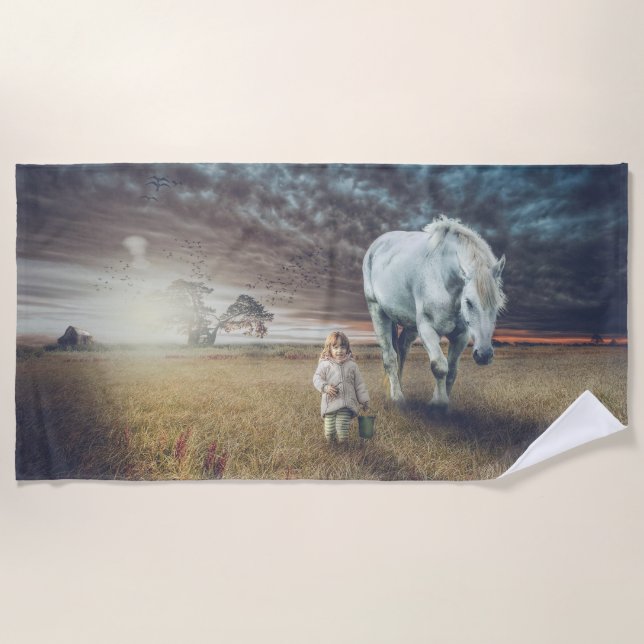 Süße kleine Mädchen und ihr Pferd "Beste Freunde" Strandtuch (Vorderseite)