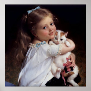 Süße kleine Mädchen und ihre Kitten Poster
