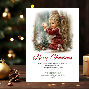Süße Kleine Mädchen Weihnachts Szene Grußkarte Feiertagskarte