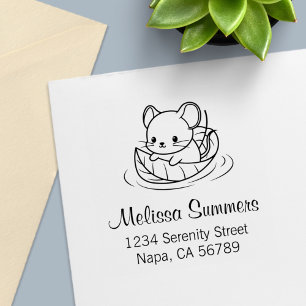 Süße kleine Maus-Blatt-Boot-Adresse Permastempel
