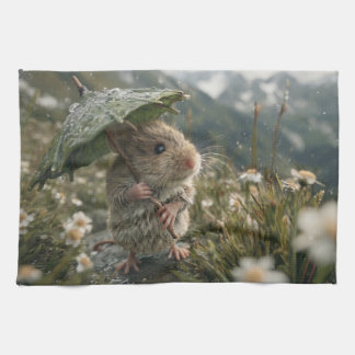 Süße kleine Maus mit Blattschirm Geschirrtuch
