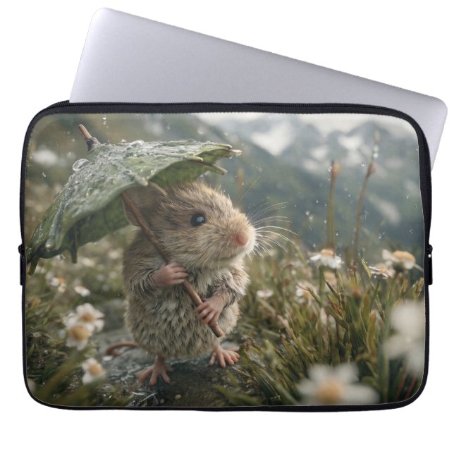 Süße kleine Maus mit Blattschirm  Laptopschutzhülle (Vorderseite)