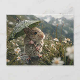Süße kleine Maus mit Blattschirm Postkarte
