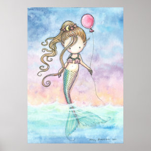 Süße kleine Meerjungfrau mit Ballonposter Poster