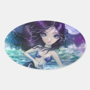 Süße kleine Meerjungfrau-Sticker mit großen Augen Ovaler Aufkleber