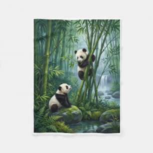 Süße kleine Pandas klettern auf Bambuswald-Flies-B Fleecedecke