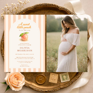 Süße kleine Pfirsich-Streifen-Foto-Baby-Party Einladung