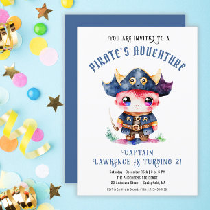 Süße kleine Piratenjunge-blaue Geburtstagsfeier Einladung