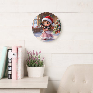 Süße kleine Prinzessin mit Weihnachtsmütze Große Wanduhr