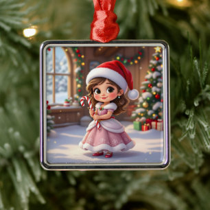 Süße kleine Prinzessin mit Weihnachtsmütze Ornament Aus Metall