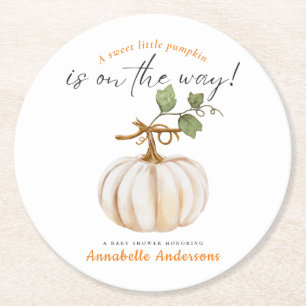 Süße kleine Pumpkin auf dem Weg Baby Dusche Runder Pappuntersetzer