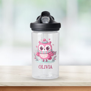 Süße kleine rosa Eule mit Schal und Kapuze Trinkflasche