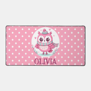 Süße kleine rosa Eule und Punkte Schreibtischunterlage