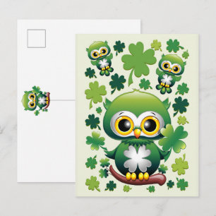 Süße kleine St. Patrick Cartoon-Eule Einladungspostkarte