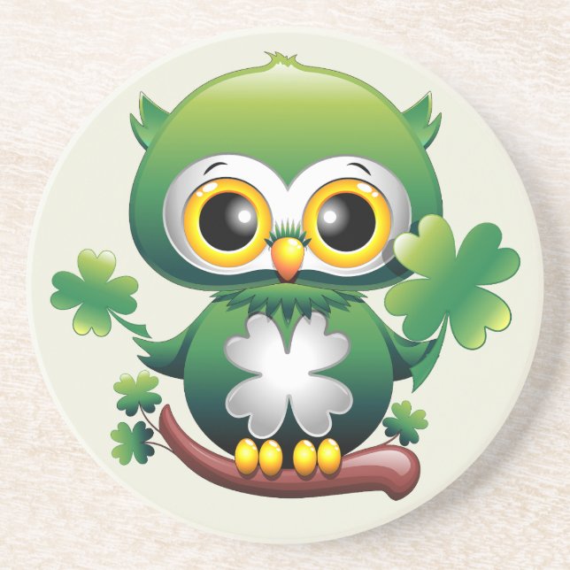 Süße kleine St. Patrick Cartoon-Eule Getränkeuntersetzer (Vorne)