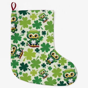 Süße kleine St. Patrick Cartoon-Eule Großer Weihnachtsstrumpf