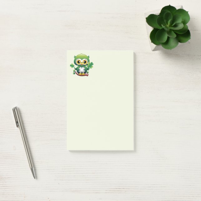 Süße kleine St. Patrick Cartoon-Eule Post-it Klebezettel (Büro)