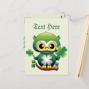 Süße kleine St. Patrick Cartoon-Eule Postkarte