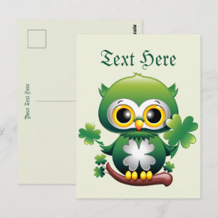 Süße kleine St. Patrick Cartoon-Eule Postkarte