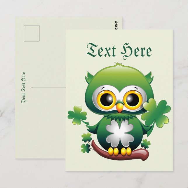 Süße kleine St. Patrick Cartoon-Eule Postkarte (Vorne/Hinten)