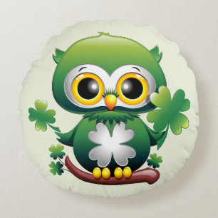 Süße kleine St. Patrick Cartoon-Eule Rundes Kissen