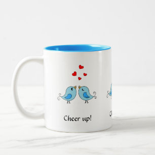 Süße kleine Vögel, Herzen und Kalligrafie Zweifarbige Tasse