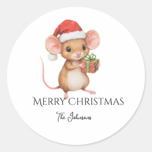 Süße kleine Weihnachtsmaus  Runder Aufkleber