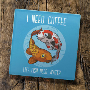 Süße Koi-Karpfen Ich brauche Kaffee wie Fische Was Glasuntersetzer