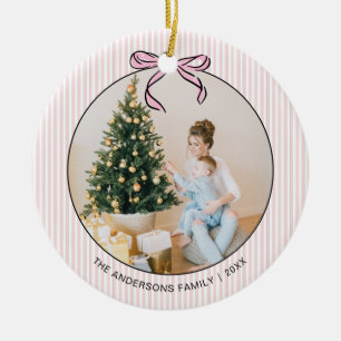 Süße Kokette Rosa Schleife Foto Weihnachten Kerami Keramik Ornament