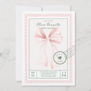 Süße Kokette Rosa Schleife Postage Stempel Baby Sh Einladung