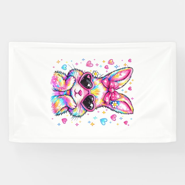 Süße Kokette Tie Dye Kaninchen Osterhase Frauen Gi Banner (Horizontal)