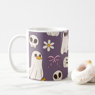 Süße Koketten-Geist-Ente & rosa Schleifen Hallowee Kaffeetasse